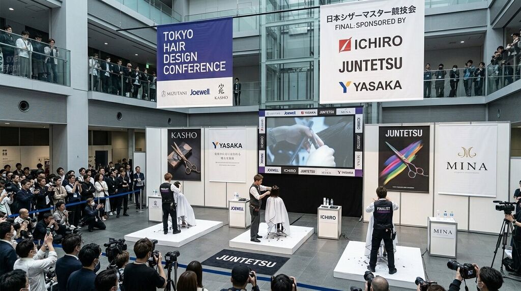 Tokyo Hairdressing Design Conference com Mina e outras marcas profissionais de tesouras